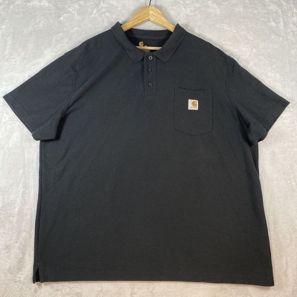 Carhartt‎ Mens Polo Shirt Adult Large 2XL Cotton Black Logo Casual Short Sleeve - Picture 1 of 8